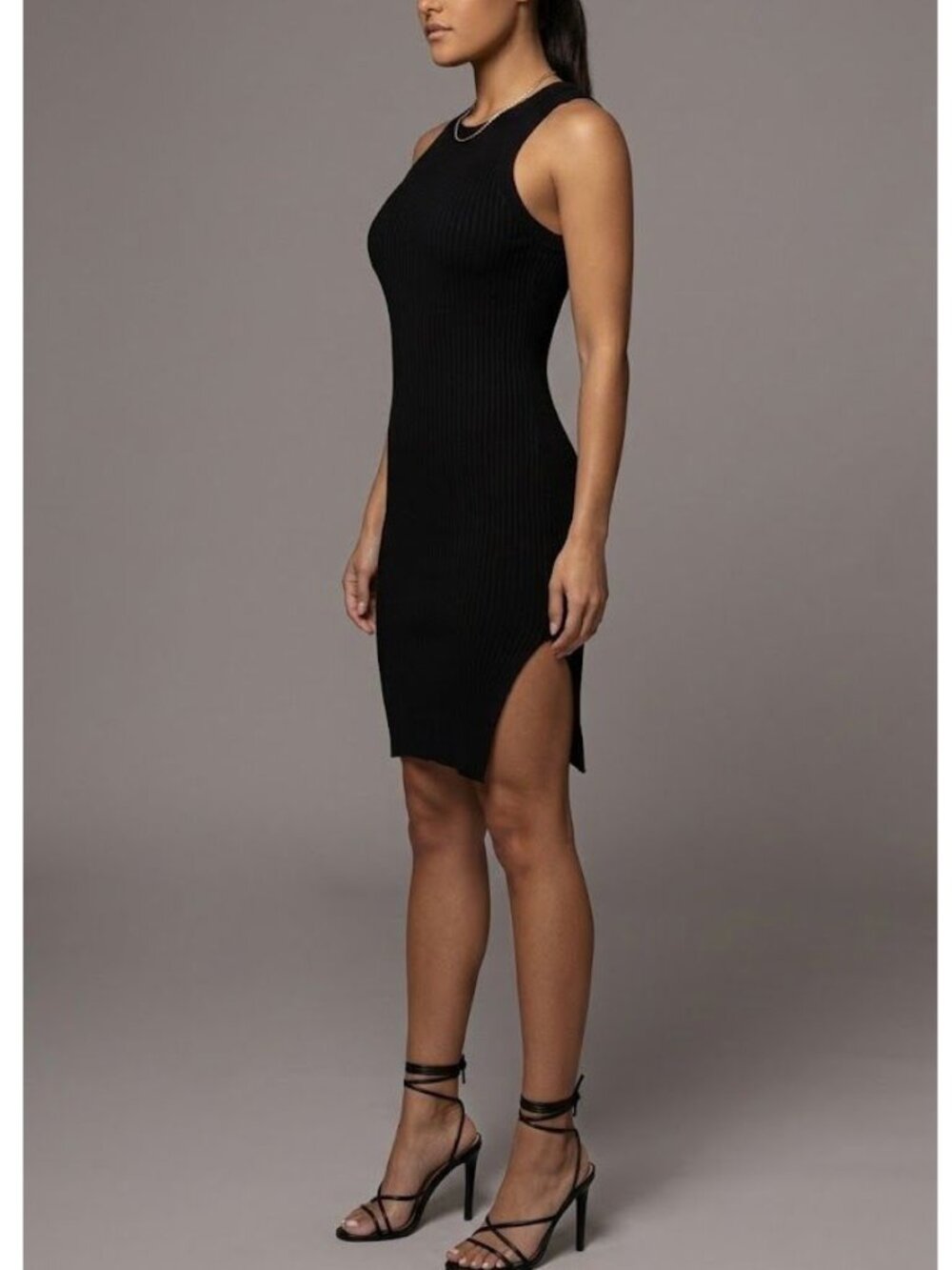 Zara Sleeveless Ribbed Knit Slitted Bodycon Mini Dress Black Women's Size Large
